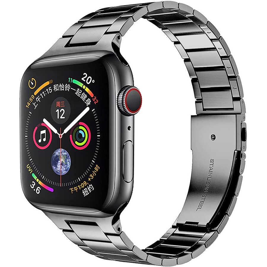 Apple Watch Ultra 49mm Kordon Wiwu Ultra Thin Steel Belt Three Beads Metal Strap Kayış Gri