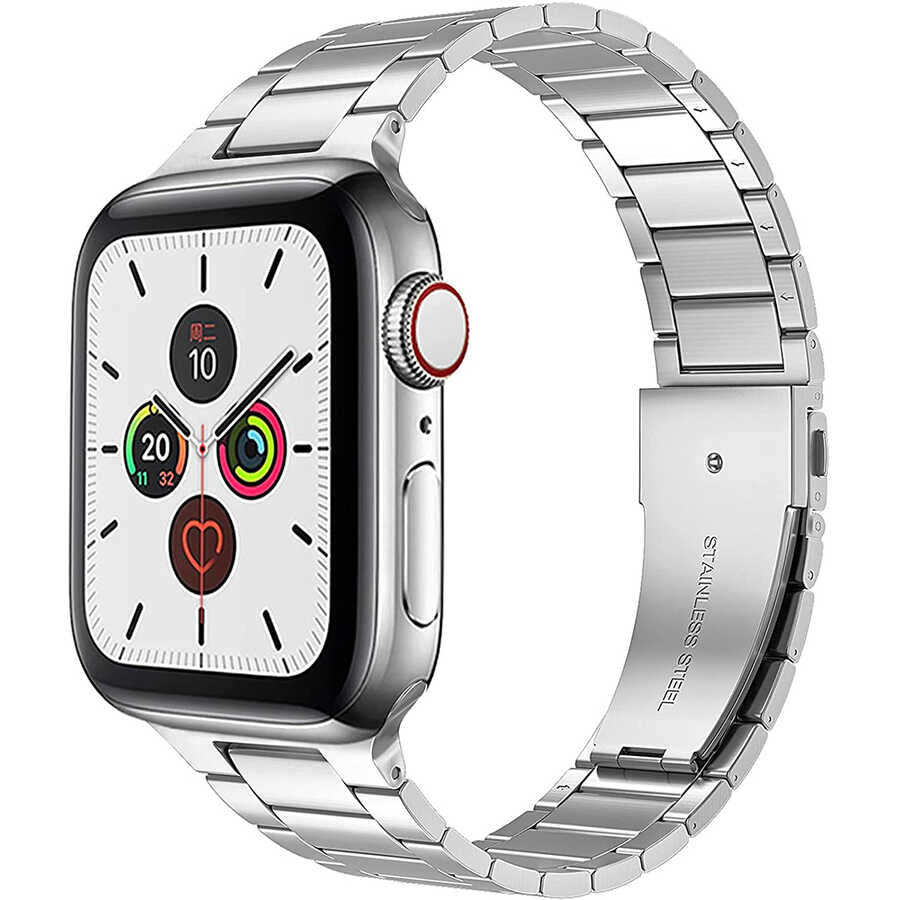 Apple Watch Ultra 49mm Kordon Wiwu Ultra Thin Steel Belt Three Beads Metal Strap Kayış Gümüş
