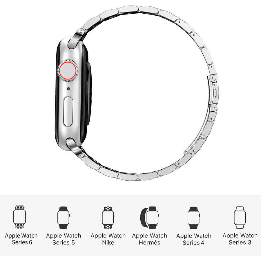Apple Watch Ultra 49mm Kordon Wiwu Ultra Thin Steel Belt Three Beads Metal Strap Kayış Mavi