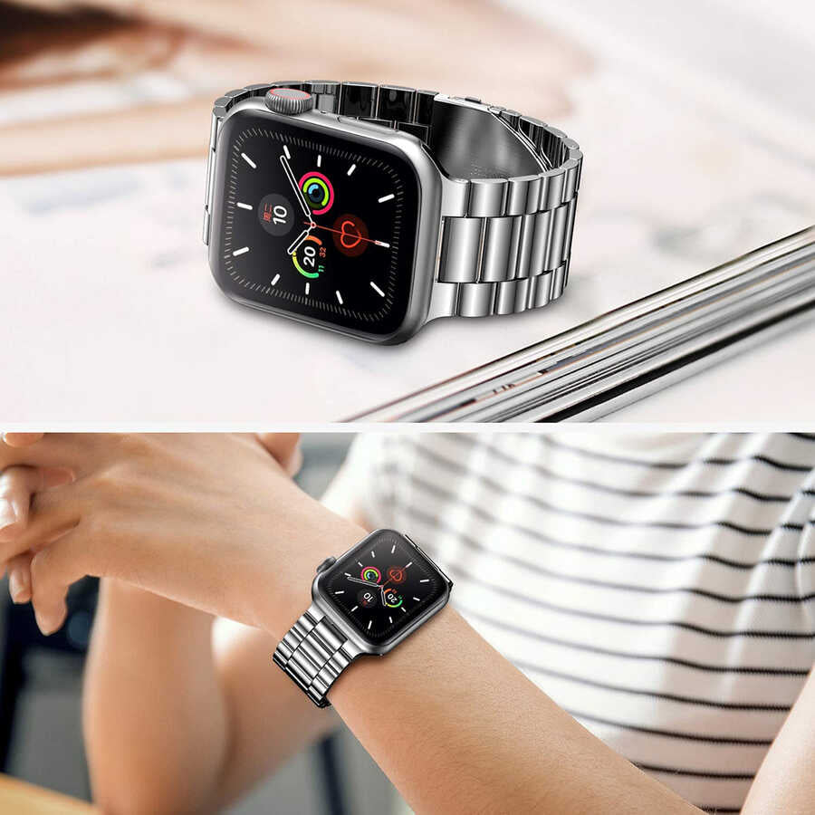 Apple Watch Ultra 49mm Kordon Wiwu Ultra Thin Steel Belt Three Beads Metal Strap Kayış Mavi