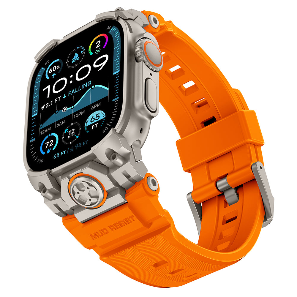 Apple Watch Ultra 49mm Mohseven iWatch Armor Silikon Kordon Titanyum-Turuncu