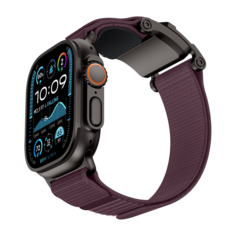 Apple Watch Ultra 49mm Mohseven iWatch Mecha Sport Hasır Kordon Siyah-Mor