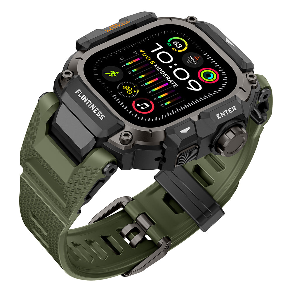 Apple Watch Ultra 49mm Mohseven iWatch Punk Fortress Serisi Kasa Koruyuculu Silikon Kordon Yeşil