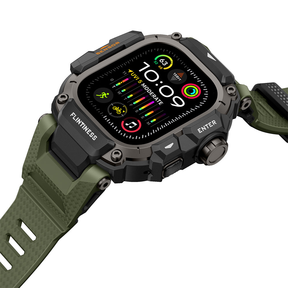 Apple Watch Ultra 49mm Mohseven iWatch Punk Fortress Serisi Kasa Koruyuculu Silikon Kordon Yeşil