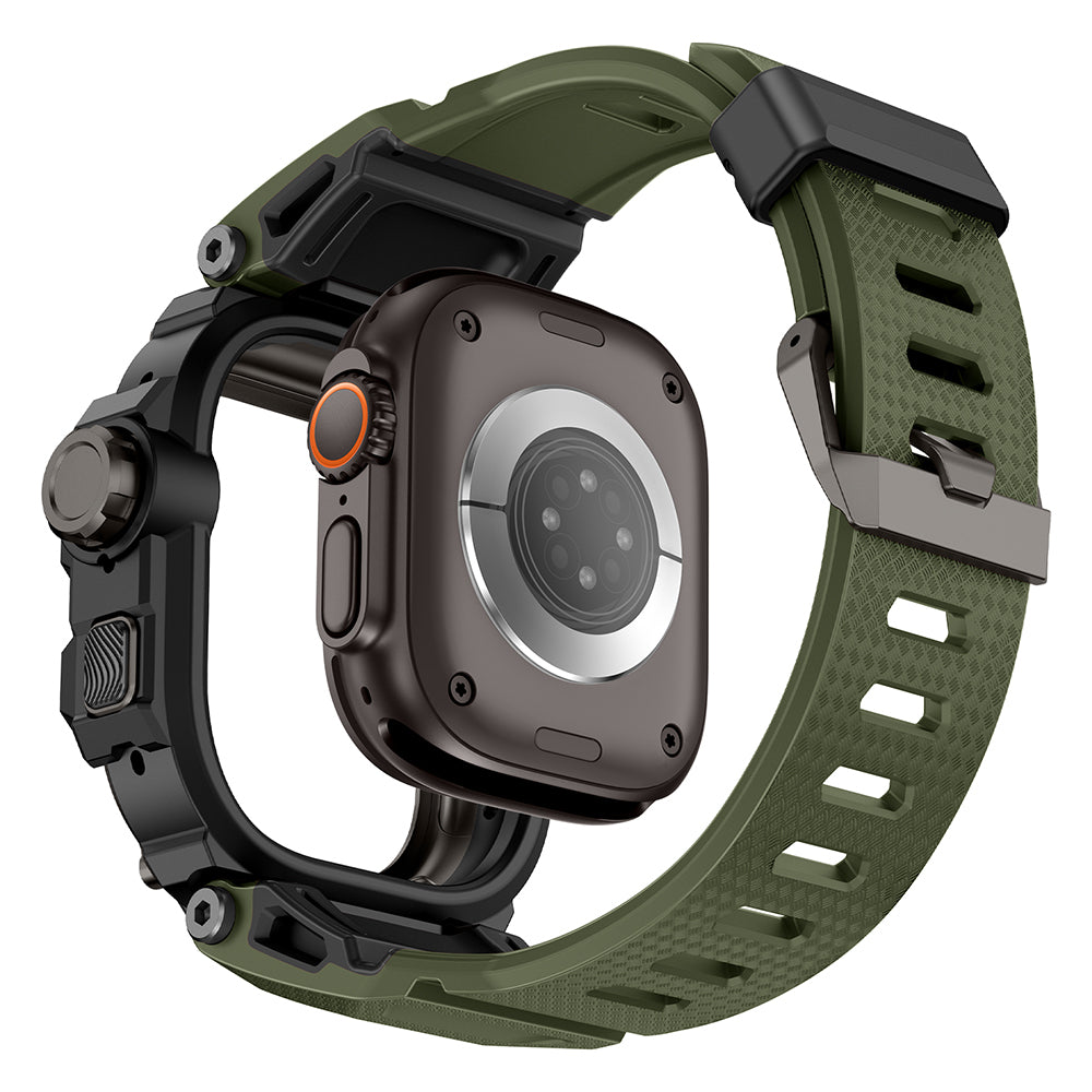Apple Watch Ultra 49mm Mohseven iWatch Punk Fortress Serisi Kasa Koruyuculu Silikon Kordon Yeşil