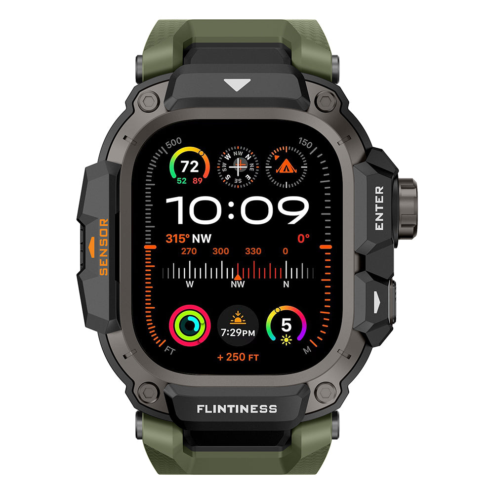 Apple Watch Ultra 49mm Mohseven iWatch Punk Fortress Serisi Kasa Koruyuculu Silikon Kordon Yeşil
