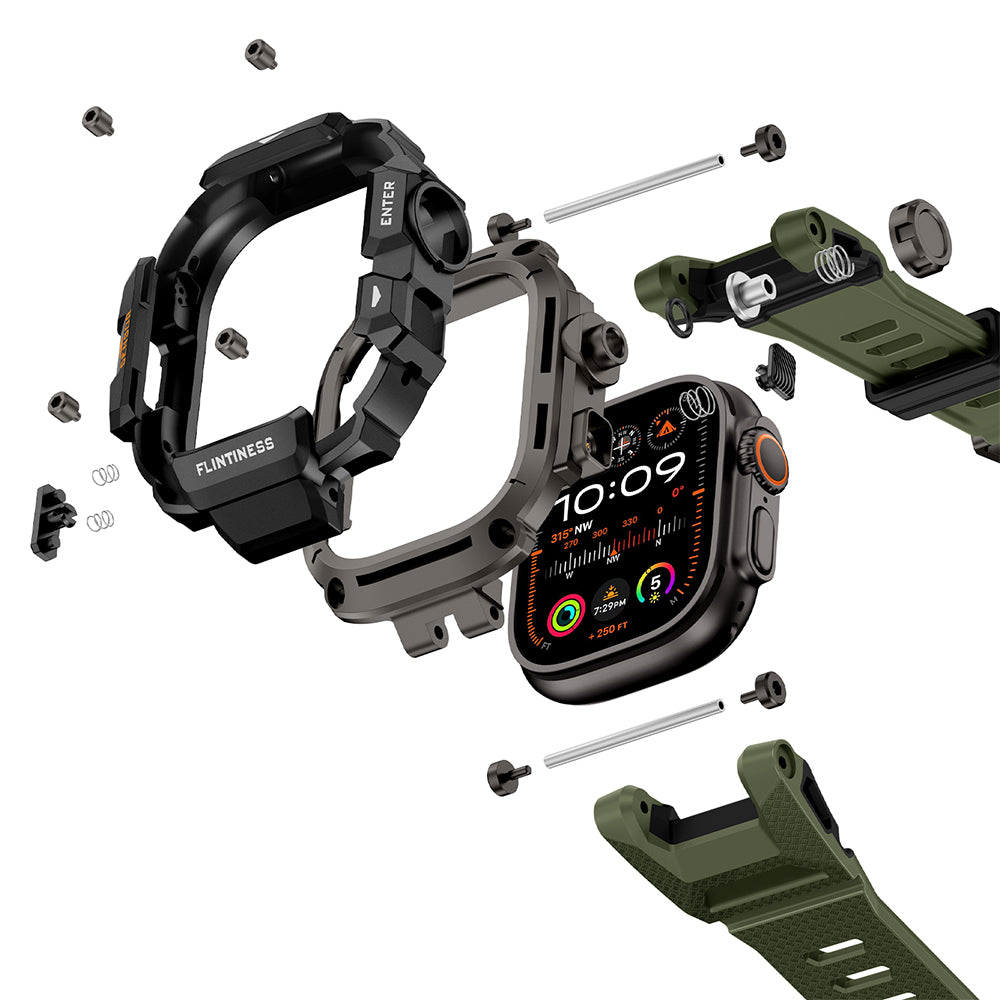 Apple Watch Ultra 49mm Mohseven iWatch Punk Fortress Serisi Kasa Koruyuculu Silikon Kordon Yeşil