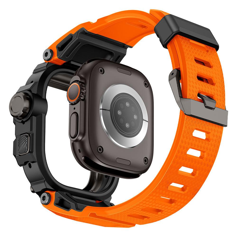 Apple Watch Ultra 49mm Mohseven iWatch Punk Fortress Serisi Kasa Koruyuculu Silikon Kordon Turuncu