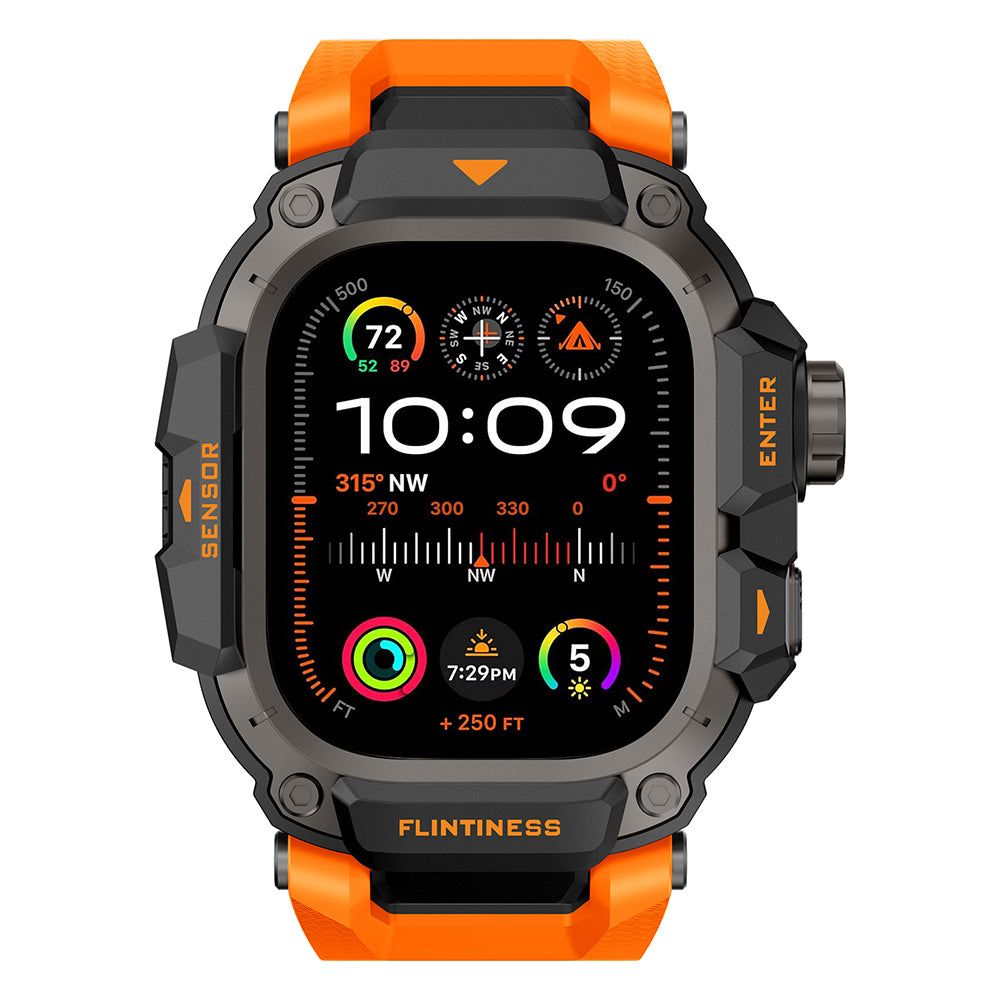 Apple Watch Ultra 49mm Mohseven iWatch Punk Fortress Serisi Kasa Koruyuculu Silikon Kordon Turuncu