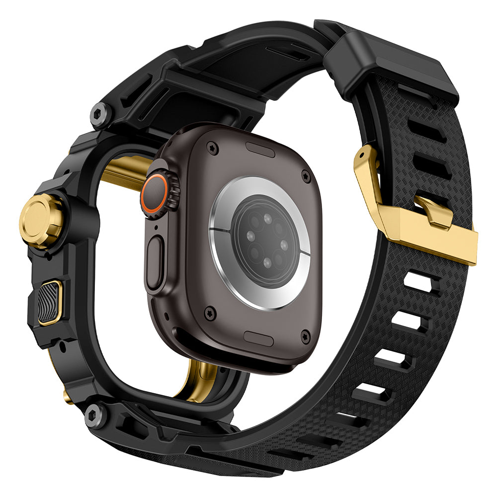 Apple Watch Ultra 49mm Mohseven iWatch Punk Fortress Serisi Kasa Koruyuculu Silikon Kordon Gold
