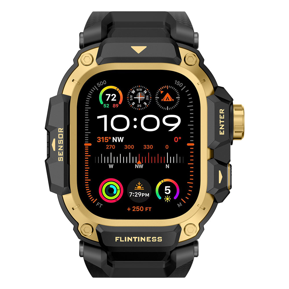 Apple Watch Ultra 49mm Mohseven iWatch Punk Fortress Serisi Kasa Koruyuculu Silikon Kordon Gold