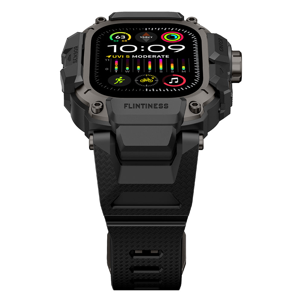 Apple Watch Ultra 49mm Mohseven iWatch Punk Fortress Serisi Kasa Koruyuculu Silikon Kordon Siyah