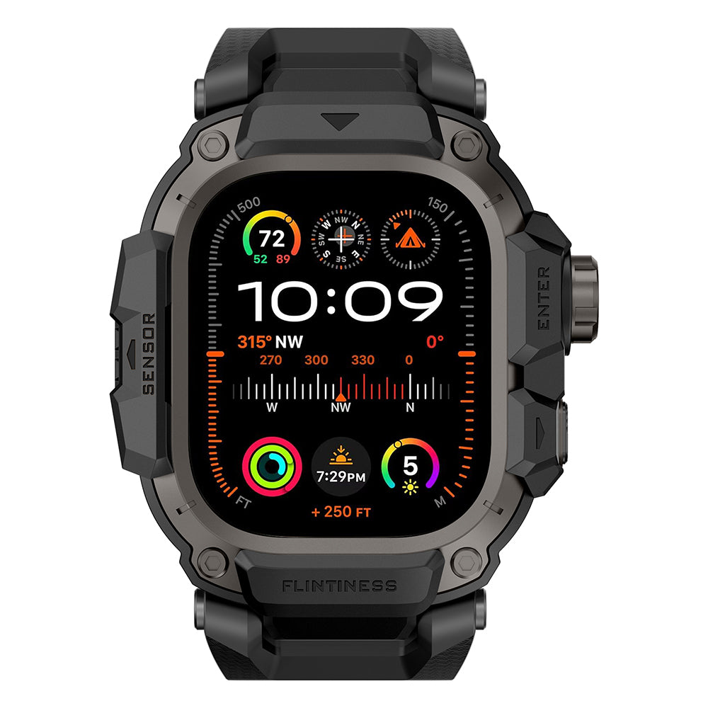 Apple Watch Ultra 49mm Mohseven iWatch Punk Fortress Serisi Kasa Koruyuculu Silikon Kordon Siyah