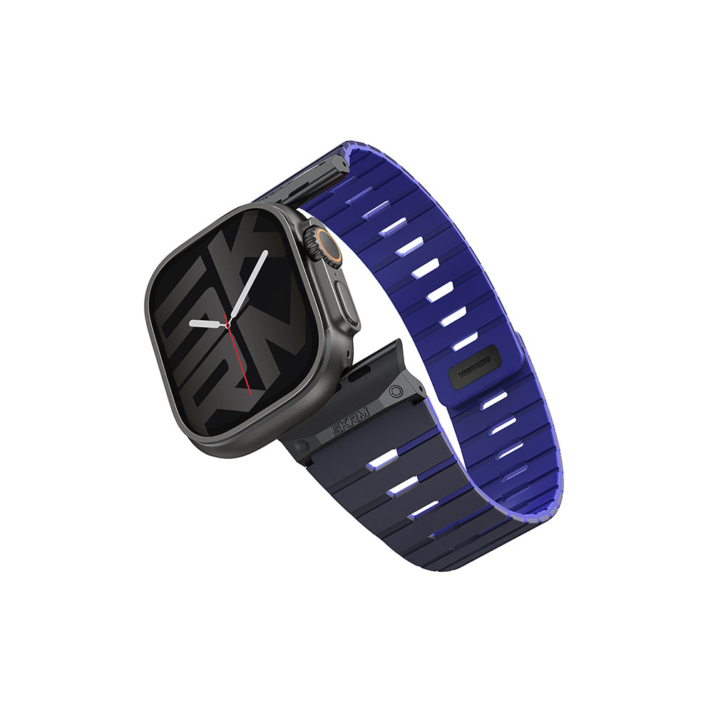 Apple Watch Ultra 49mm Skinarma Gemini Serisi TPU Magnetik Silikon Kordon Turuncu-Siyah