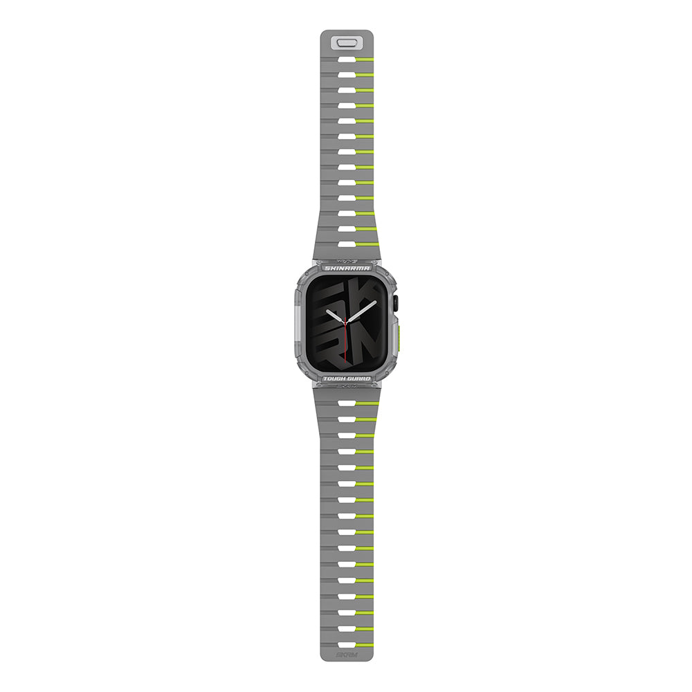 Apple Watch Ultra 49mm Skinarma Nightglow Atom TPU Kasa Koruyucu + Gemini Silikon Kordon Gri-Yeşil