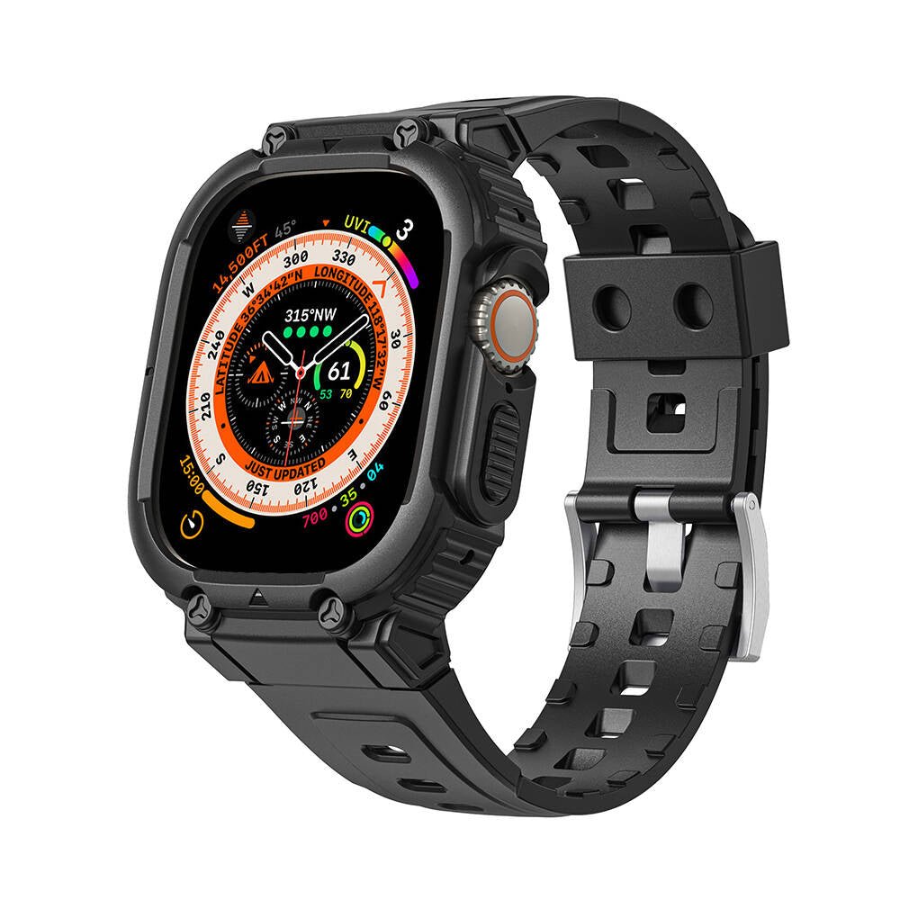 Watch Ultra 49mm Wiwu Wi-WB014 Armor Serisi 2in1 Sert PC Kasa Koruyuculu Silikon Kordon Siyah