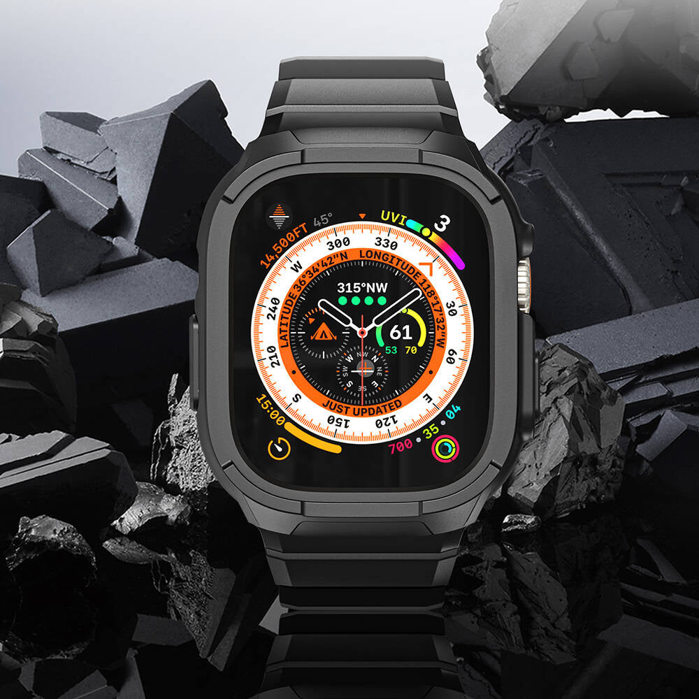 Watch Ultra 49mm Wiwu Wi-WB014 Armor Serisi 2in1 Sert PC Kasa Koruyuculu Silikon Kordon Siyah