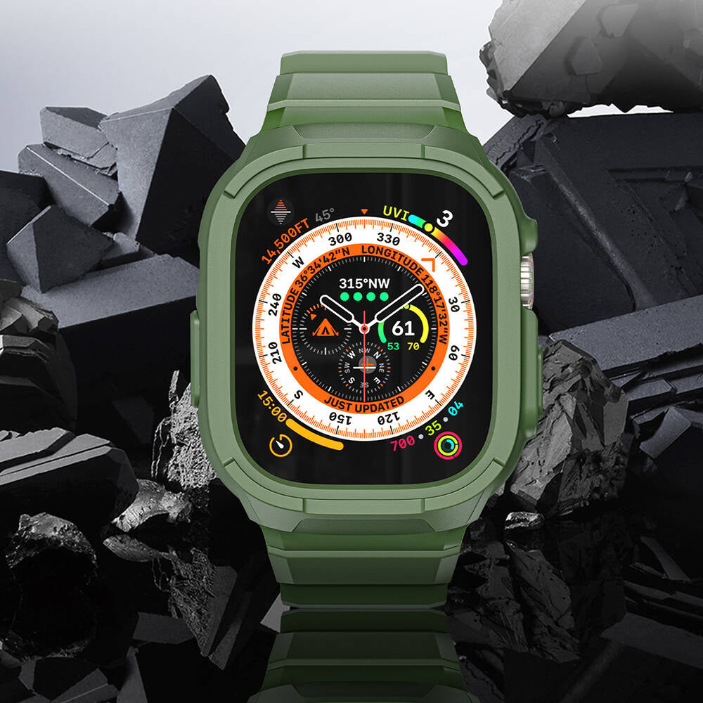 Watch Ultra 49mm Wiwu Wi-WB014 Armor Serisi 2in1 Sert PC Kasa Koruyuculu Silikon Kordon Siyah