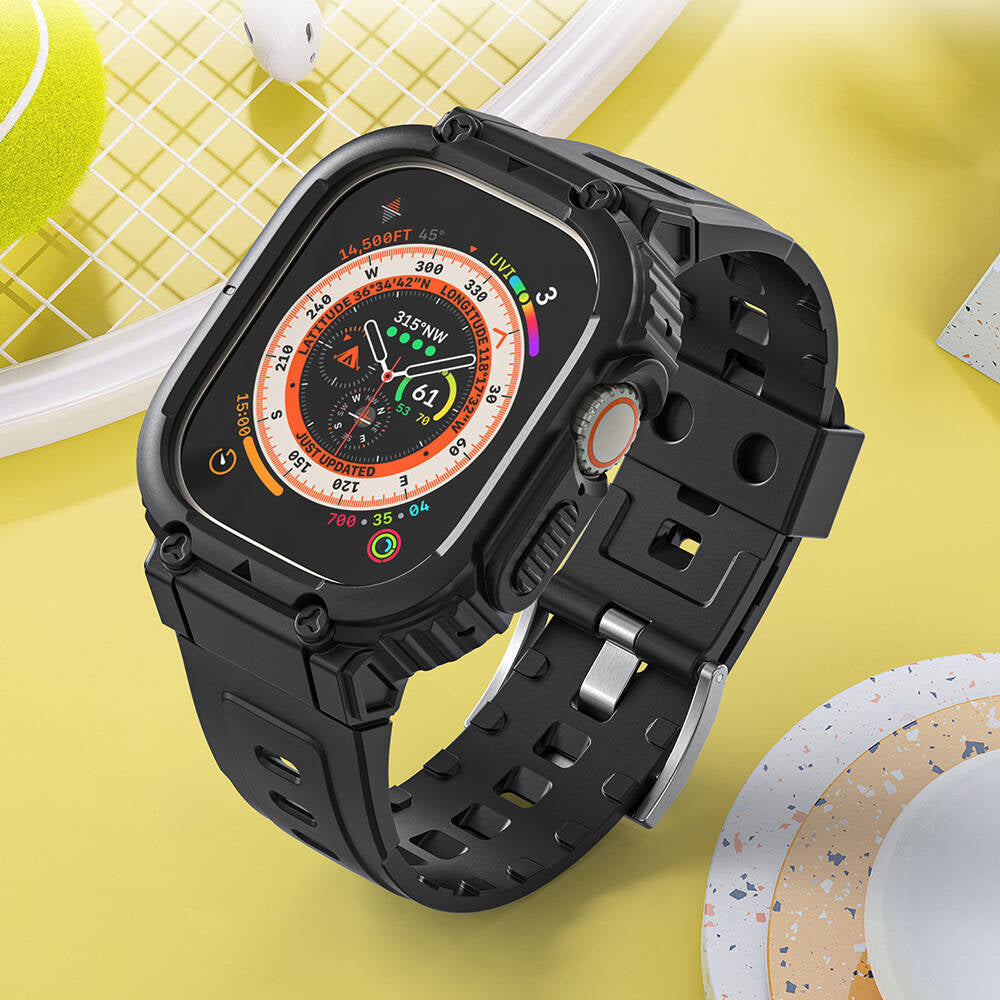Watch Ultra 49mm Wiwu Wi-WB014 Armor Serisi 2in1 Sert PC Kasa Koruyuculu Silikon Kordon Siyah