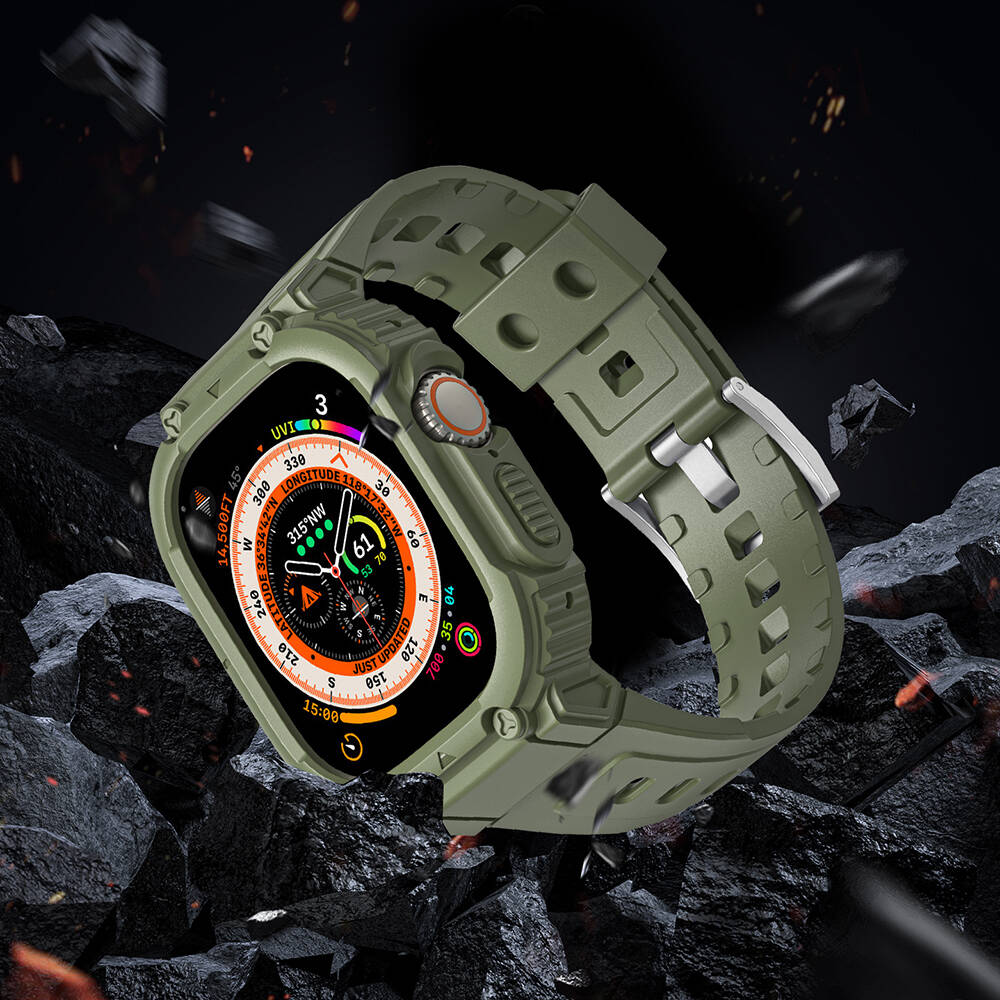 Watch Ultra 49mm Wiwu Wi-WB014 Armor Serisi 2in1 Sert PC Kasa Koruyuculu Silikon Kordon Siyah