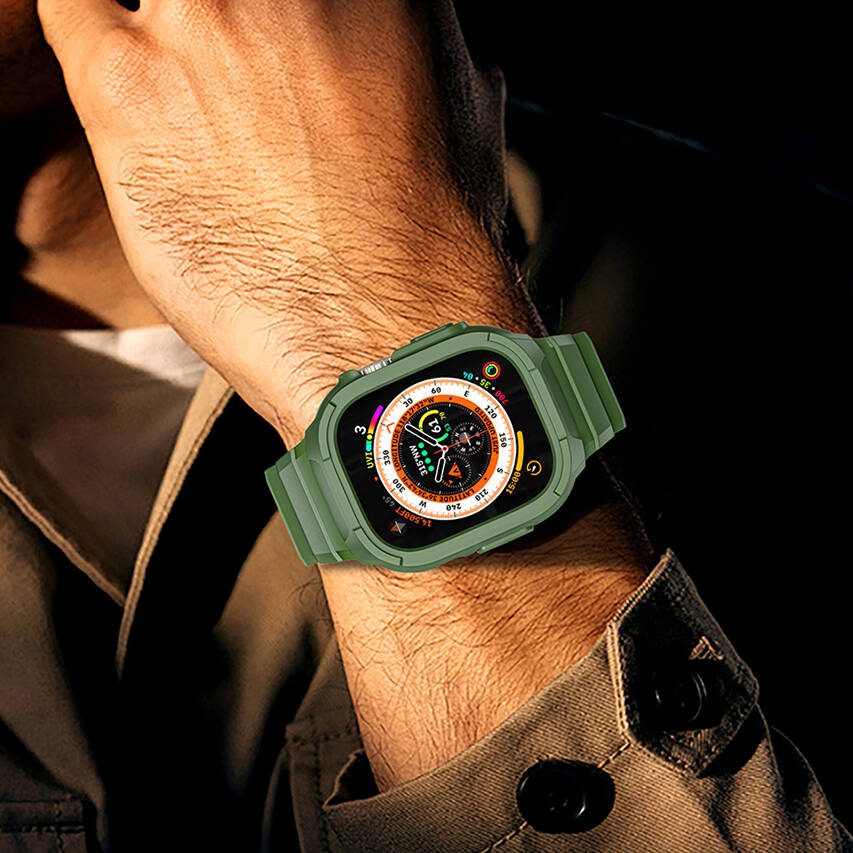 Watch Ultra 49mm Wiwu Wi-WB014 Armor Serisi 2in1 Sert PC Kasa Koruyuculu Silikon Kordon Siyah