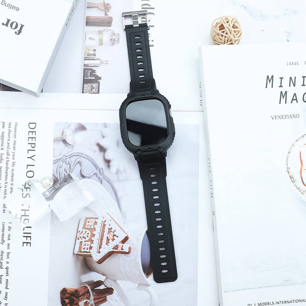 Watch Ultra 49mm Wiwu Wi-WB014 Armor Serisi 2in1 Sert PC Kasa Koruyuculu Silikon Kordon Siyah