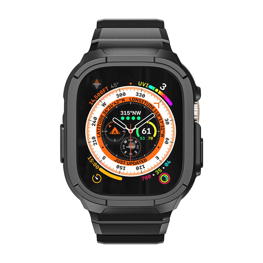 Watch Ultra 49mm Wiwu Wi-WB014 Armor Serisi 2in1 Sert PC Kasa Koruyuculu Silikon Kordon Siyah