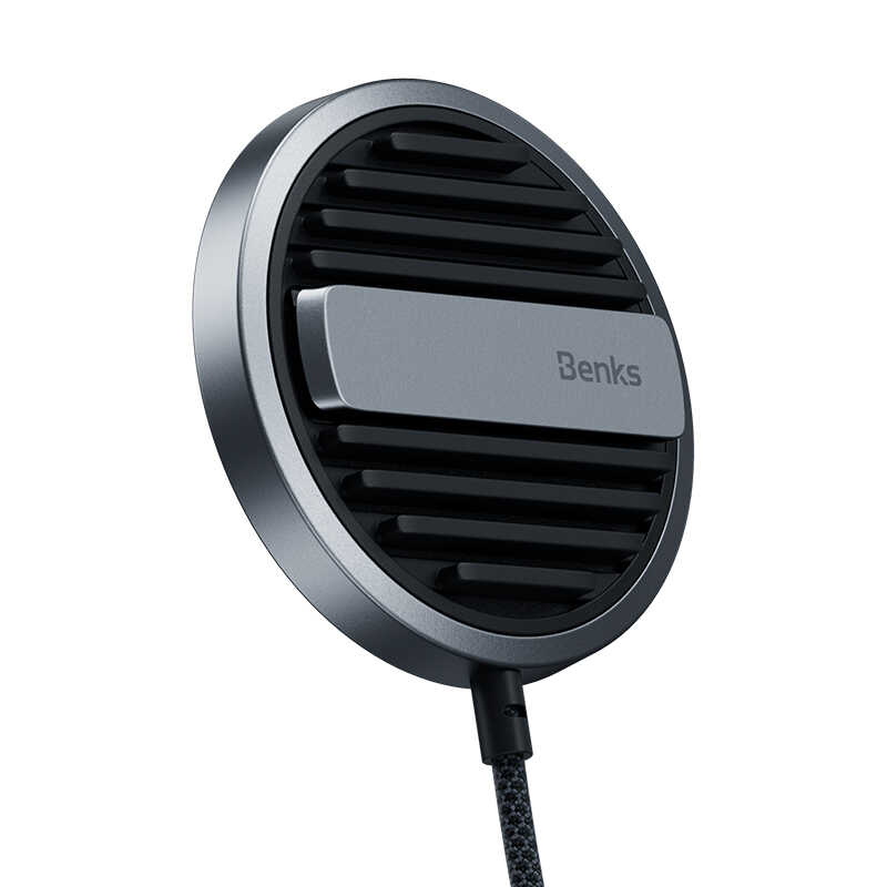 Benks MFM01 MFI Sertifikalı Standlı 15W Hızlı Şarj Özellikli Magsafe PD Wireless Şarj Aleti Siyah