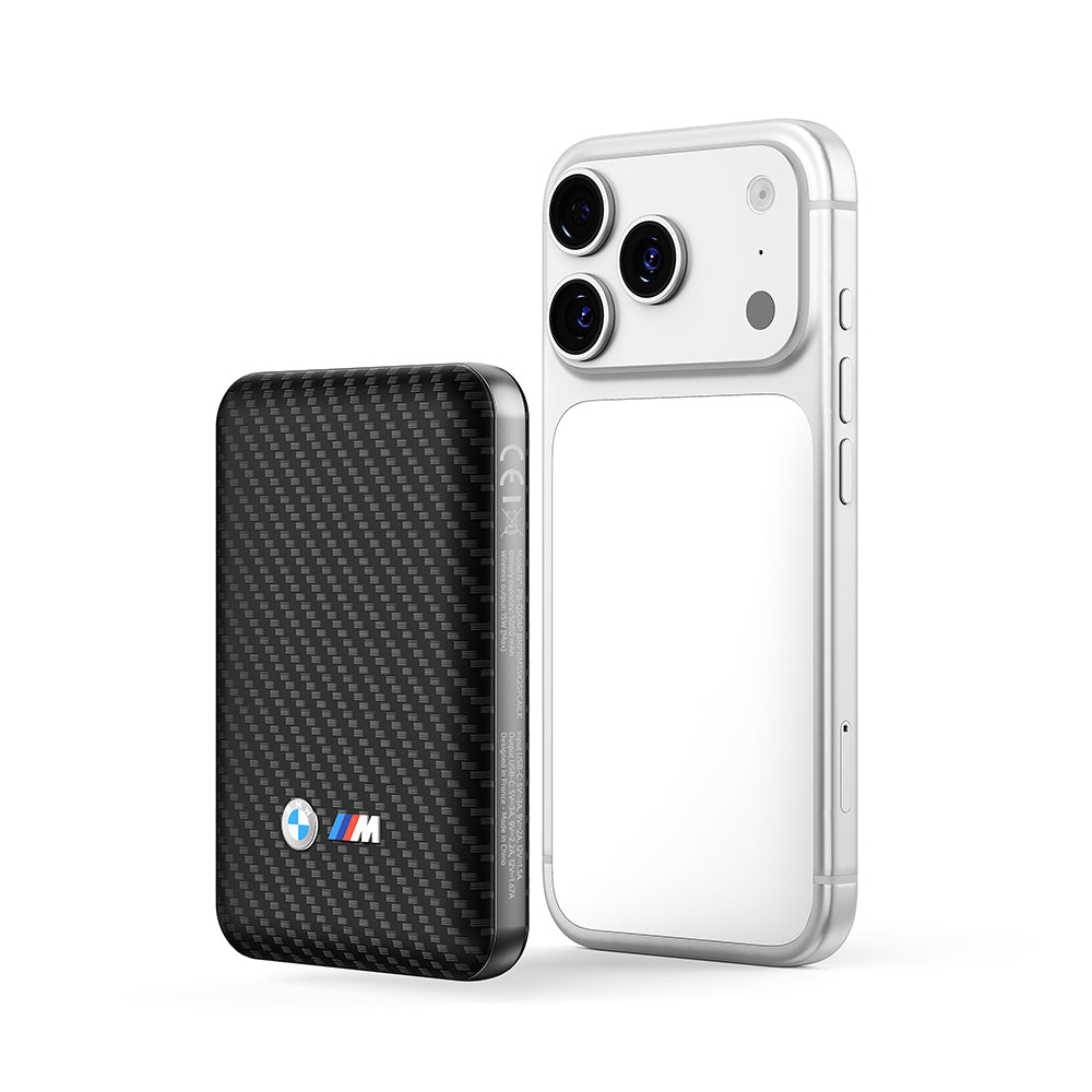 BMW Orjinal Lisanslı PU Karbon Tasarımlı Led Işık Göstergeli Magnetik Powerbank 5000mAh Siyah