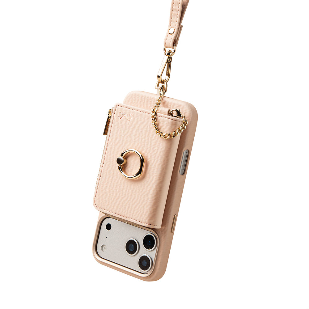 Coehl Mirelle Serisi Fermuar Bölmeli Ring Standlı Magnetik Kartlık Pembe