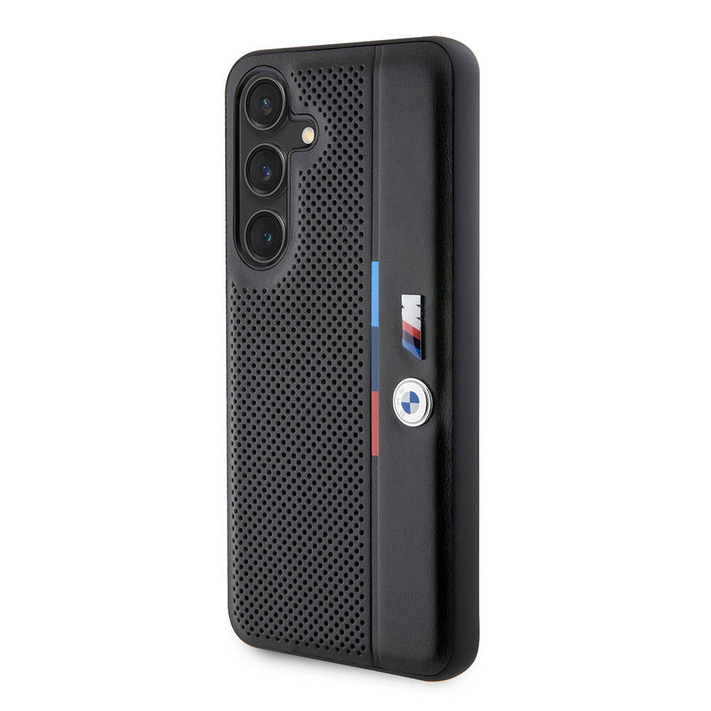 Galaxy S24 Kılıf BMW Orjinal Lisanslı M Logolu Üç Renk Çizgili Delikli Detail Line Kılıf Siyah