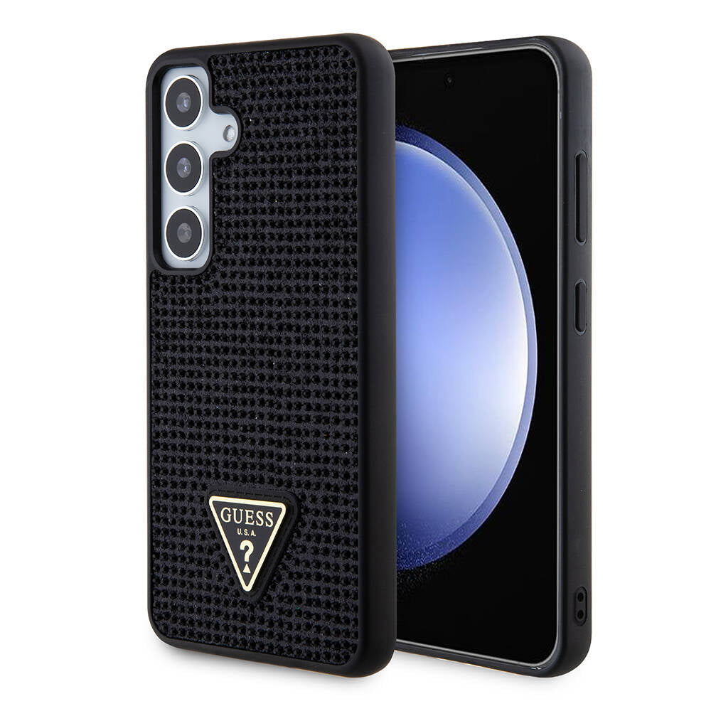 Galaxy S24 Kılıf Guess Orjinal Lisanslı Taşlı Arka Yüzey Üçgen Logolu Kapak Gold