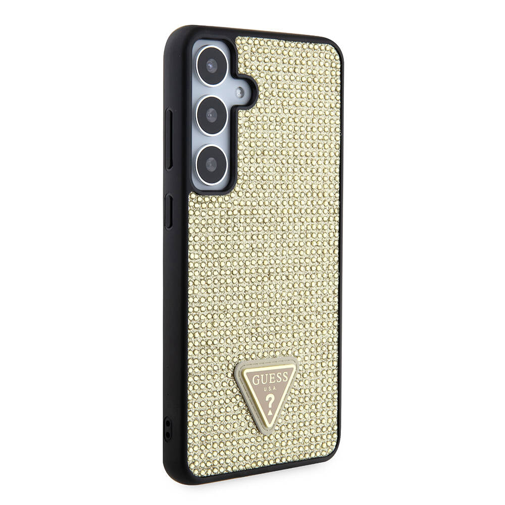 Galaxy S24 Kılıf Guess Orjinal Lisanslı Taşlı Arka Yüzey Üçgen Logolu Kapak Gold