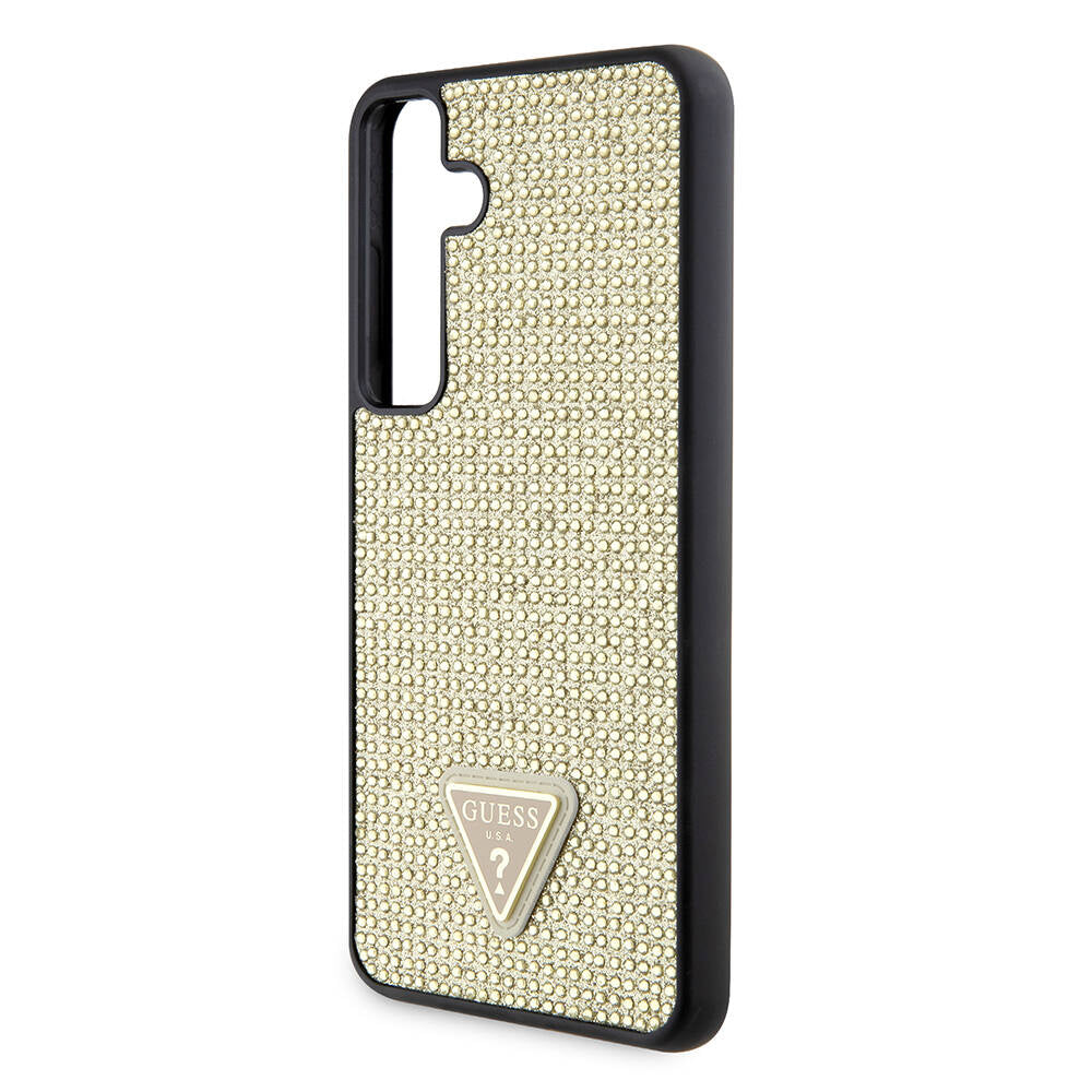 Galaxy S24 Kılıf Guess Orjinal Lisanslı Taşlı Arka Yüzey Üçgen Logolu Kapak Gold