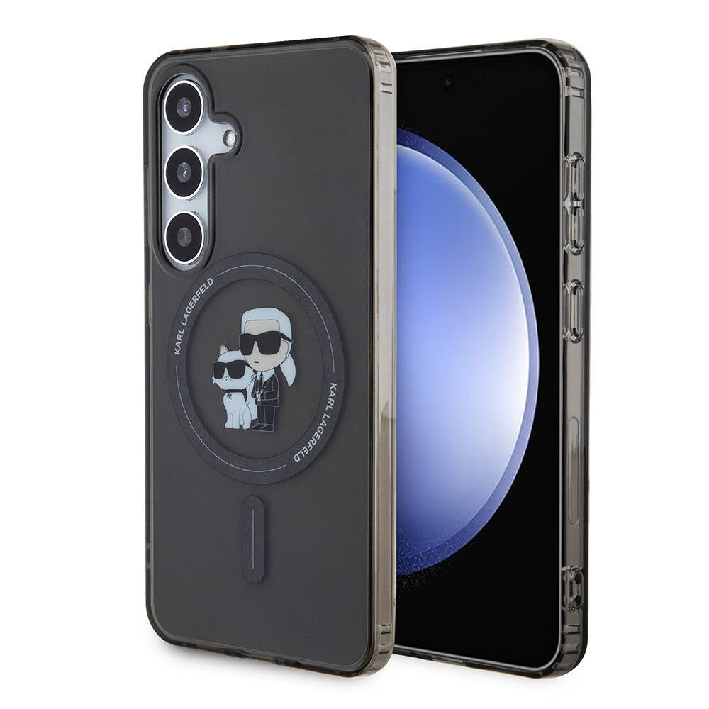 Galaxy S24 Kılıf Karl Lagerfeld Orjinal Lisanslı Magsafe Şarj Özellikli Karl & Choupette IML Baskılı Kılıf Siyah