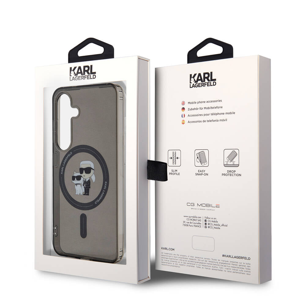 Galaxy S24 Kılıf Karl Lagerfeld Orjinal Lisanslı Magsafe Şarj Özellikli Karl & Choupette IML Baskılı Kılıf Siyah