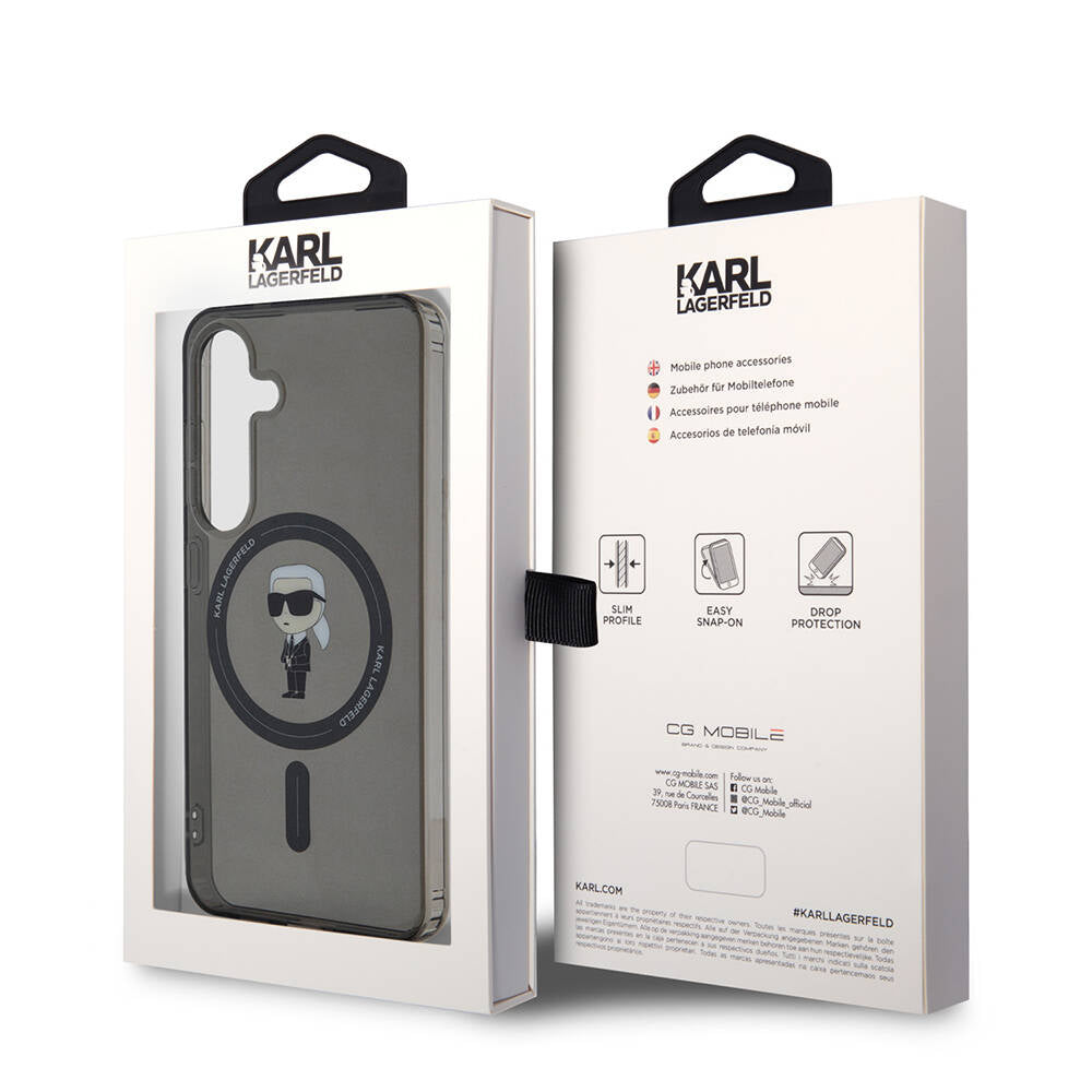 Galaxy S24 Kılıf Karl Lagerfeld Orjinal Lisanslı Magsafe Şarj Özellikli Karl Head IML Baskılı Kılıf Siyah