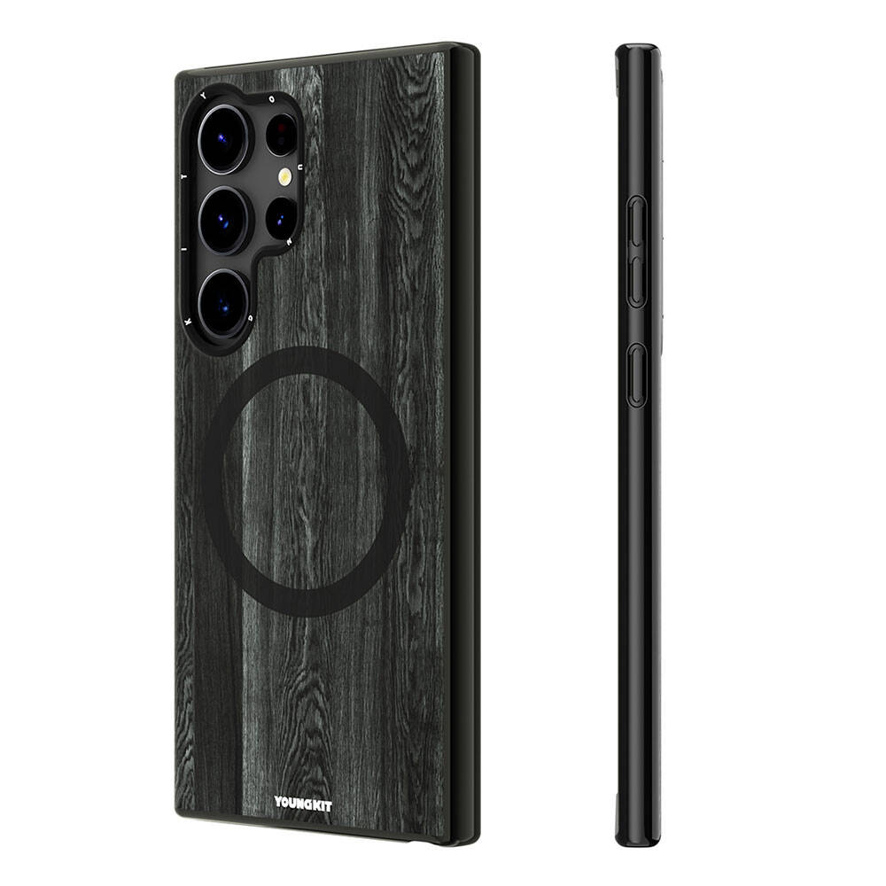 Galaxy S24 Ultra Kılıf Magsafe Şarj Özellikli Sararmaya Dayanıklı Youngkit Wood Forest Serisi Kılıf Kahverengi