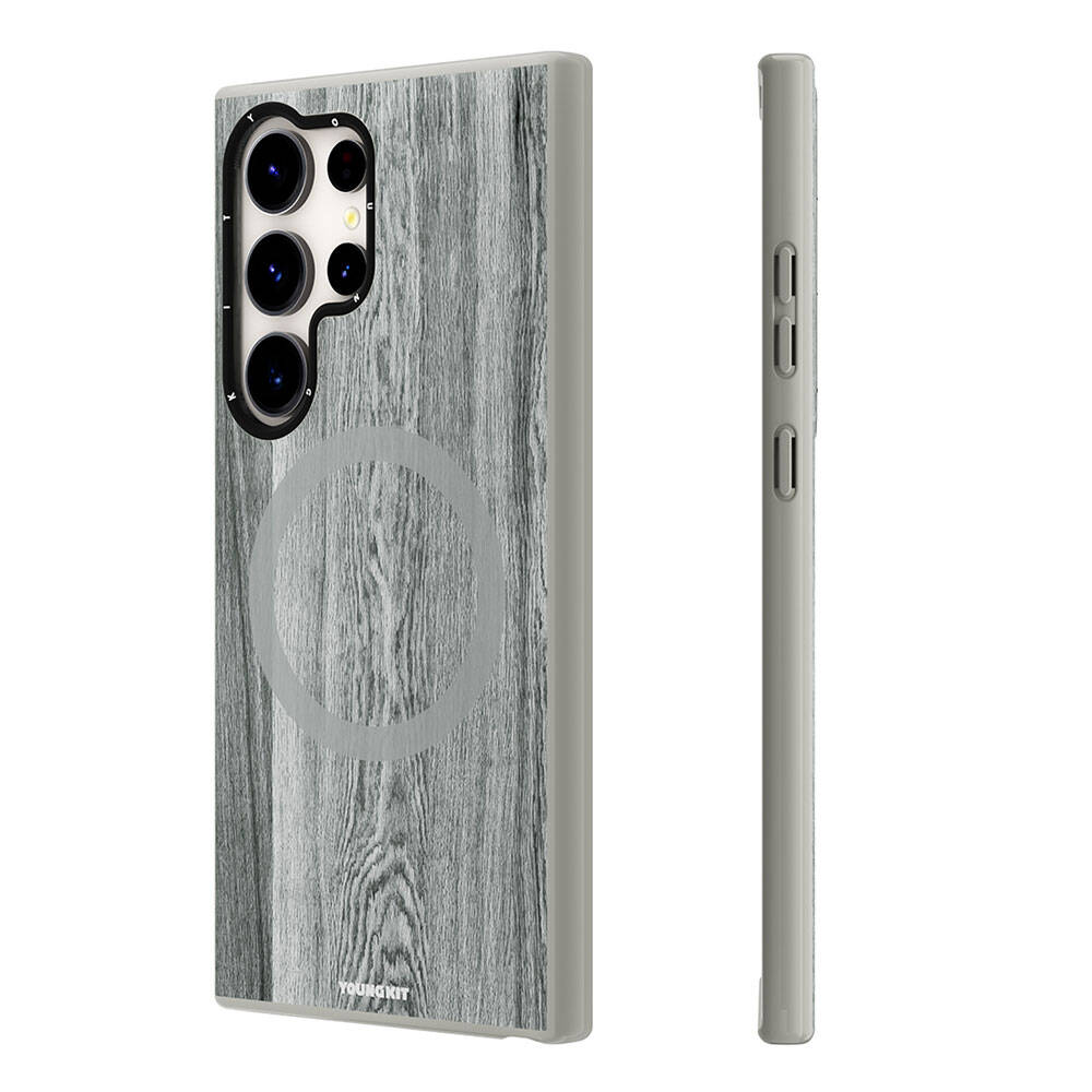 Galaxy S24 Ultra Kılıf Magsafe Şarj Özellikli Sararmaya Dayanıklı Youngkit Wood Forest Serisi Kılıf Siyah