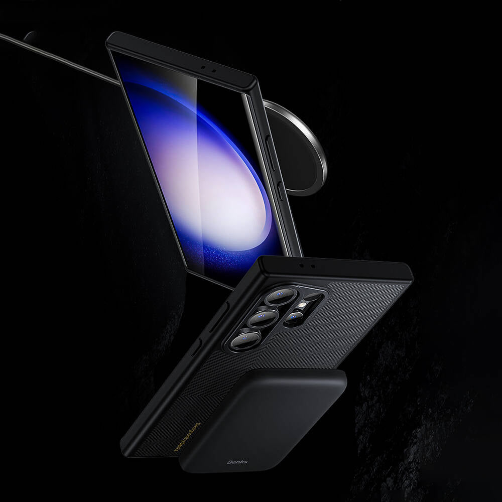 Galaxy S24 Plus Kılıf Magsafe Şarj Özellikli Karbon Fiber Benks Montage Hybrid ArmorPro Kevlar Kılıf Siyah