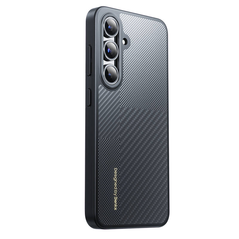 Galaxy S24 Plus Kılıf Magsafe Şarj Özellikli Karbon Fiber Benks Montage Hybrid ArmorPro Kevlar Kılıf Siyah