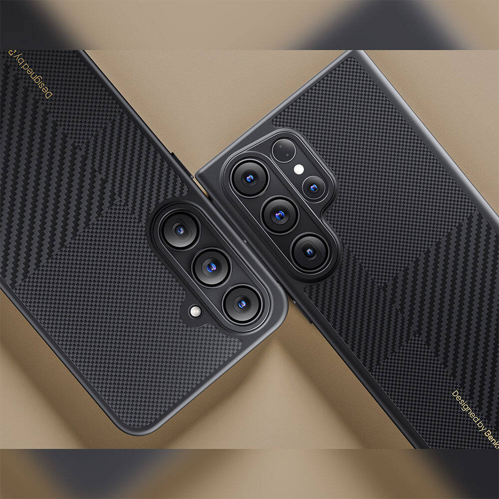 Galaxy S24 Plus Kılıf Magsafe Şarj Özellikli Karbon Fiber Benks Montage Hybrid ArmorPro Kevlar Kılıf Siyah
