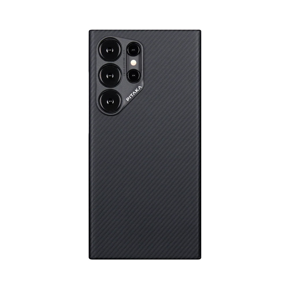 Galaxy S24 Ultra Kılıf Magsafe Şarj Özellikli 600D Aramid Fiber Pitaka Ultra-Slim Classic Serisi Black-Grey Twill Kılıf Siyah