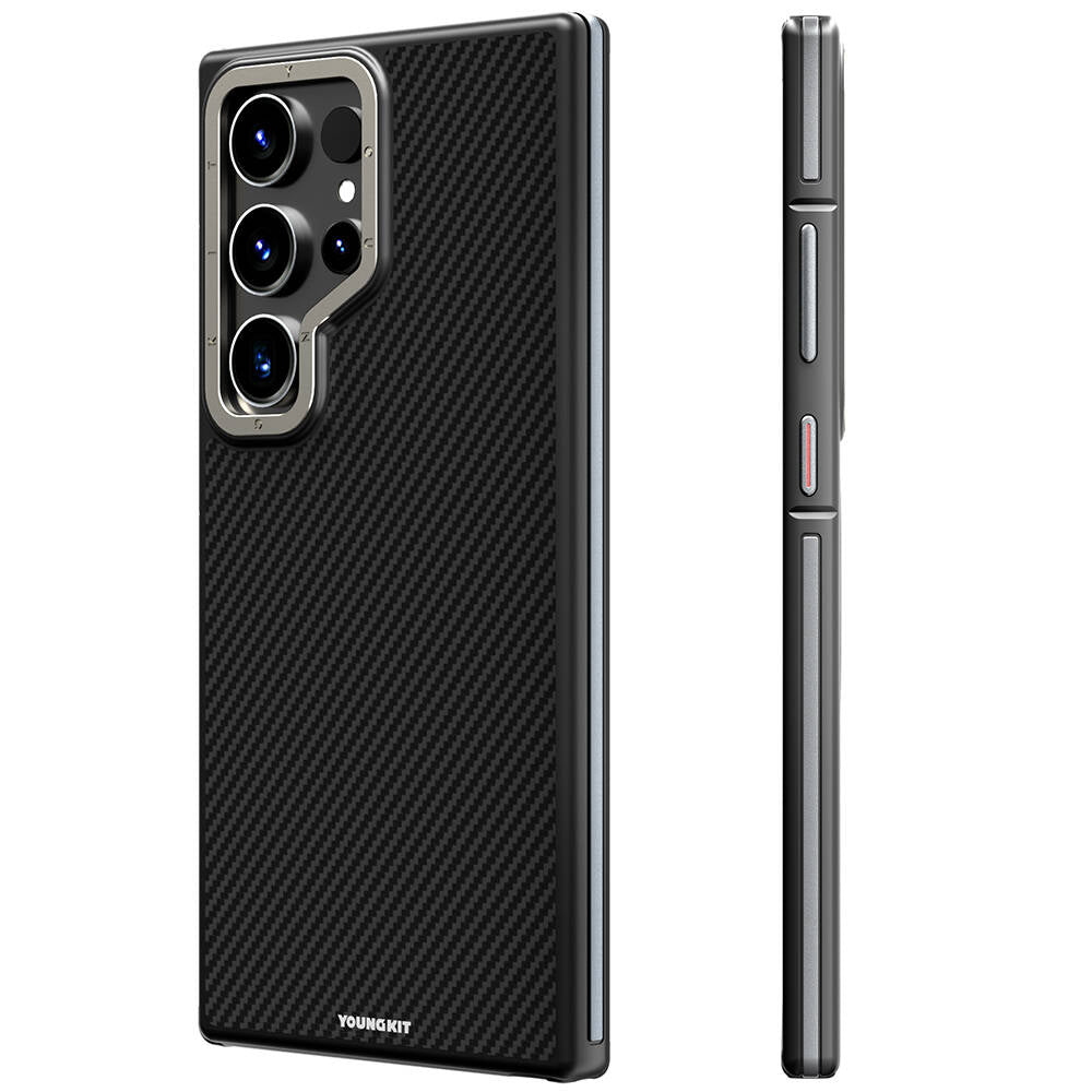 Galaxy S24 Ultra Kılıf Magsafe Şarj Özellikli Aramid Fiber Tasarımlı Youngkit 600D Kevlar Serisi Kılıf Siyah