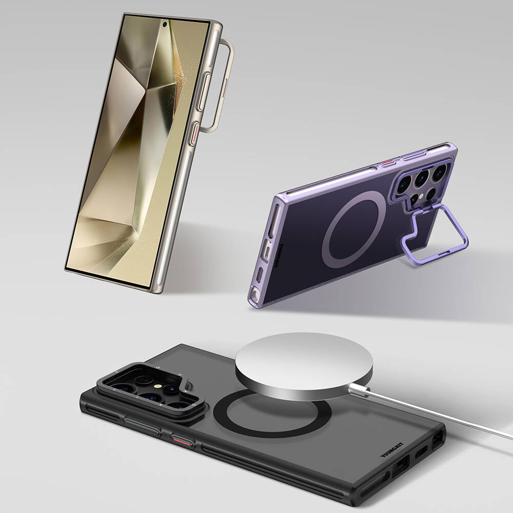 Galaxy S24 Ultra Kılıf Magsafe Şarj Özellikli Sararma Önleyici Youngkit Crystal Grid Kılıf Siyah