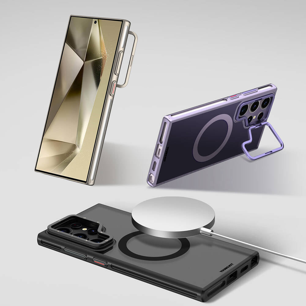 Galaxy S24 Ultra Kılıf Magsafe Şarj Özellikli Sararma Önleyici Youngkit Crystal Grid Kılıf Siyah