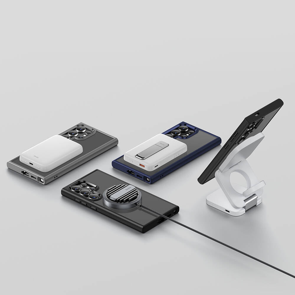 Galaxy S24 Ultra Kılıf Magsafe Şarj Özellikli Şeffaf Arka Yüzey Benks MagClap TPU Çerçeve Kılıf Gri
