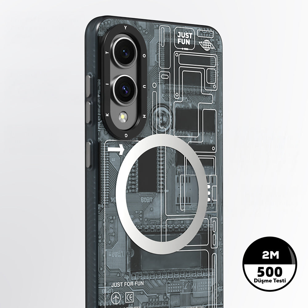 Galaxy S25 Edge Kılıf M-safe Şarj Özellikli Youngkit Technology Serisi Kapak Mavi