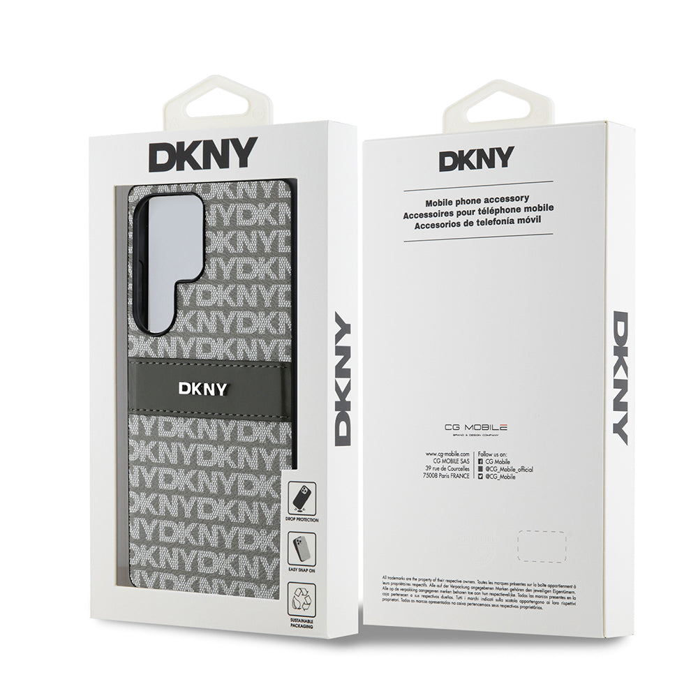 Galaxy S25 Ultra Kılıf DKNY Orjinal Lisanslı Kartlıklı 3D Yazılı Repeat Texture Pattern Kapak Kahverengi