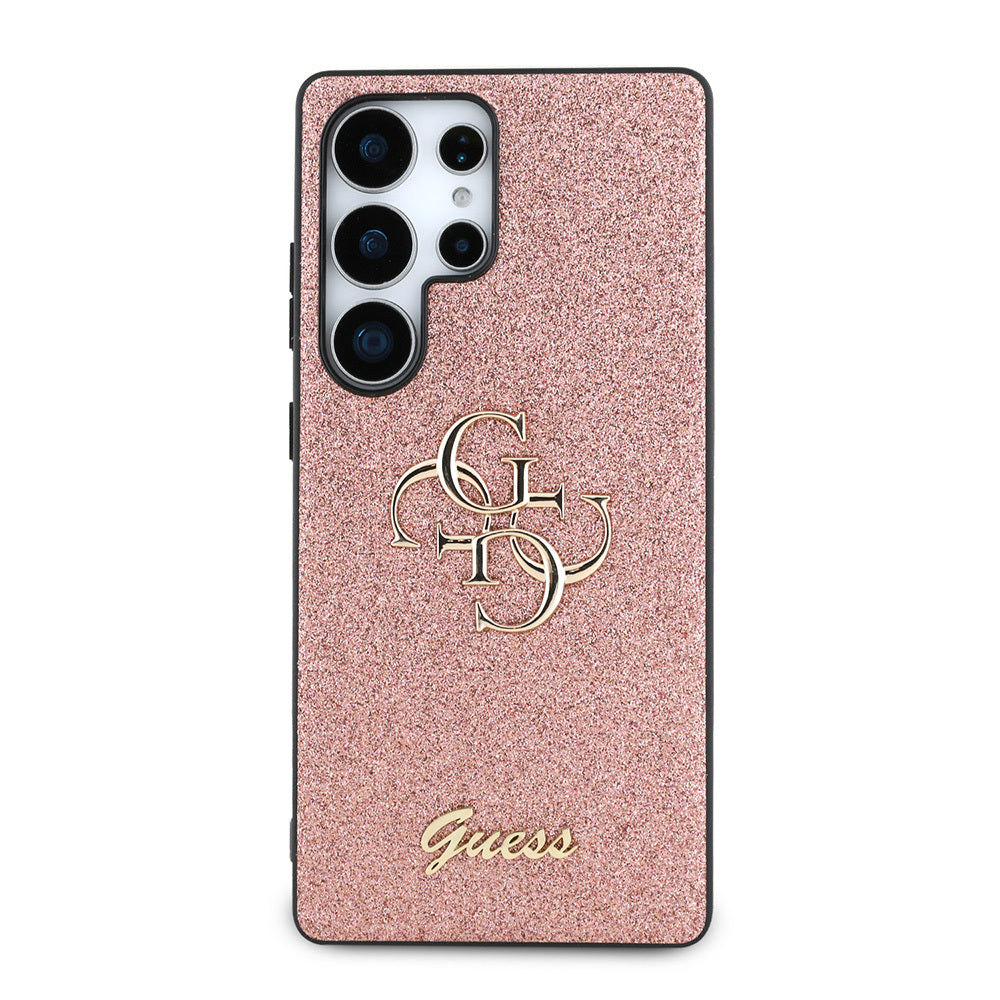 Galaxy S25 Ultra Kılıf Guess Orjinal Lisanslı 4G Büyük Metal Logolu Glitter Kapak Pembe